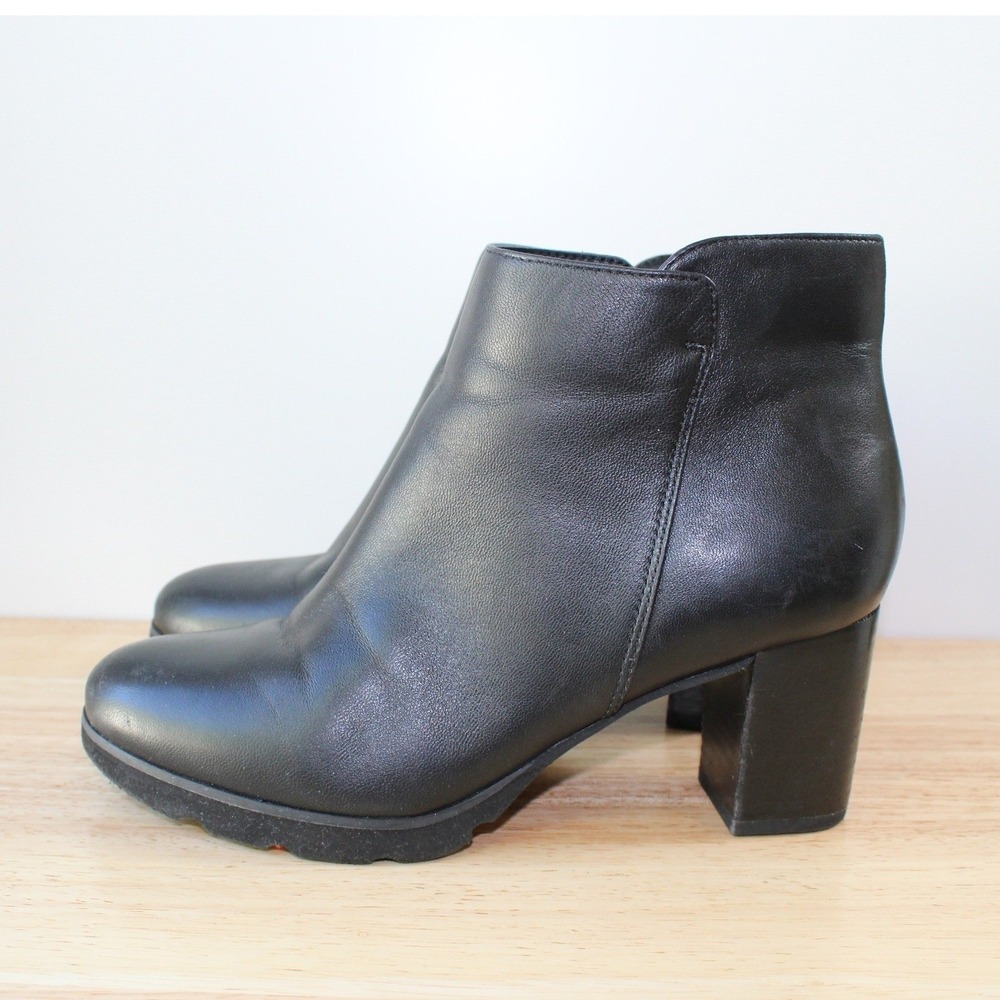 Rockport Olive Total Motion Boots Black Leather Block Heel Ankle Booties Size 7